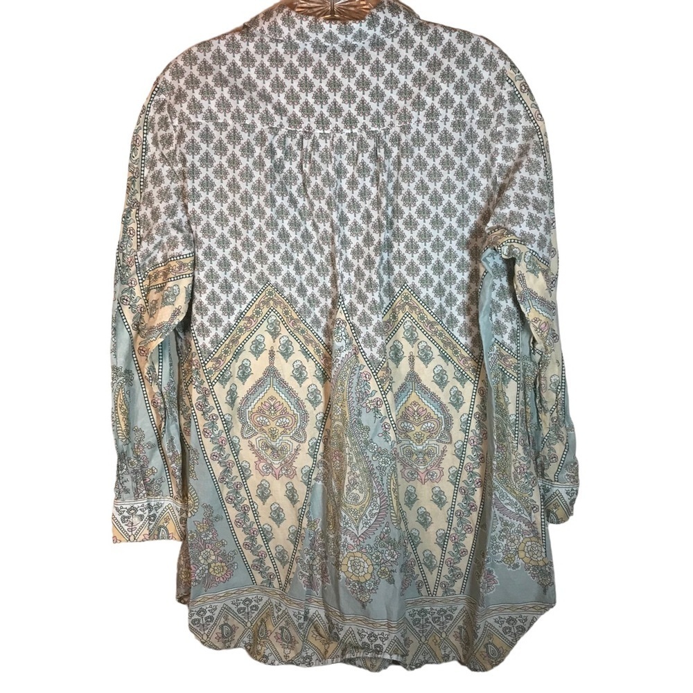 Soft Surroundings Paisley Print Tabitha Tunic blouse Womens Sz L Green Floral - Picture 2 of 8